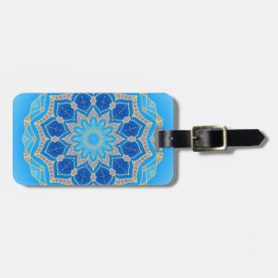 Étiquette À Bagage Mandala en bleu électrique et turquoise