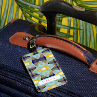 Étiquette À Bagage Mandala feuille d'or turquoise de luxe