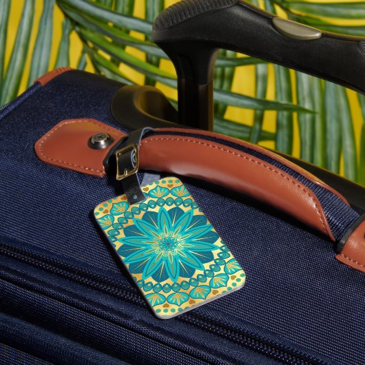 Étiquette À Bagage Mandala Fleur Or Bleu (Insitu Rectoal 1)
