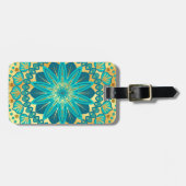 Étiquette À Bagage Mandala Fleur Or Bleu (Devant horizontal)