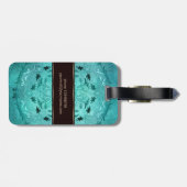 Étiquette À Bagage Mandala floral ethnique de grunge de turquoise. (Dos horizontal)
