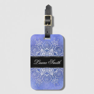 Étiquette À Bagage Mandala floral sur l'arrière - plan bleu grunge