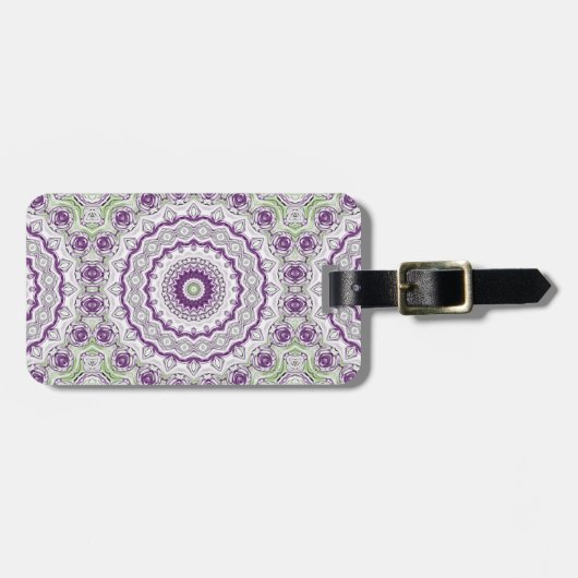 Étiquette À Bagage Mandala Médaillon en Violet et Vert (Devant horizontal)