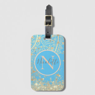 Étiquette À Bagage Mandala personnalisé avec Monogramme Gold Stars