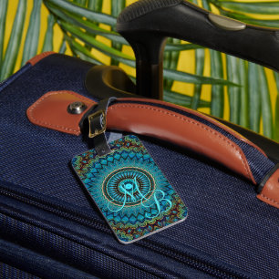 Étiquette À Bagage Mandala personnalisé turquoise vert bleu