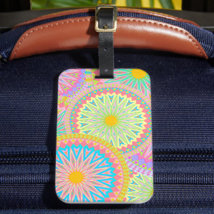 Étiquette À Bagage Mandala superposés Rose Bleu Jaune Menthe Violet