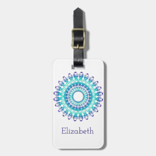 Étiquette À Bagage Mandala turquoise ethnique. monogramme