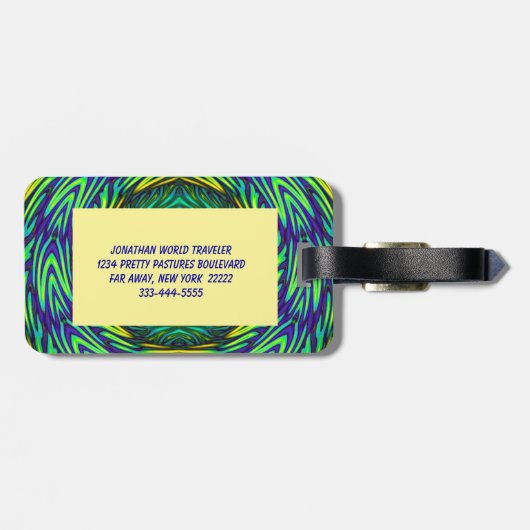 Étiquette À Bagage Mandala vert (Dos horizontal)