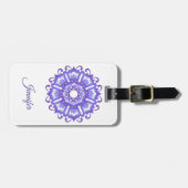 Étiquette À Bagage Mandala violet floral. Nom (Devant horizontal)