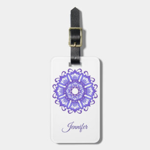 Étiquette À Bagage Mandala violet floral. Nom