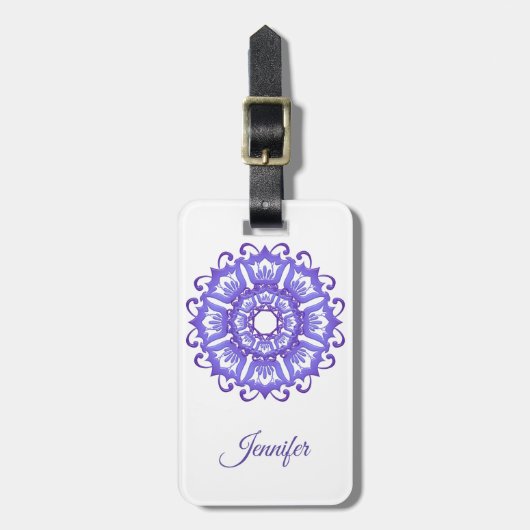 Étiquette À Bagage Mandala violet floral. Nom (Devant Vertical)