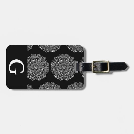 Étiquette À Bagage Mandalas blanc moderne Imprimer & Lettre initiale (Devant horizontal)