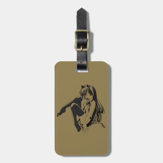 Étiquette À Bagage Manga, Neko Catgirl Furry Kawaii Loli (Devant Vertical)