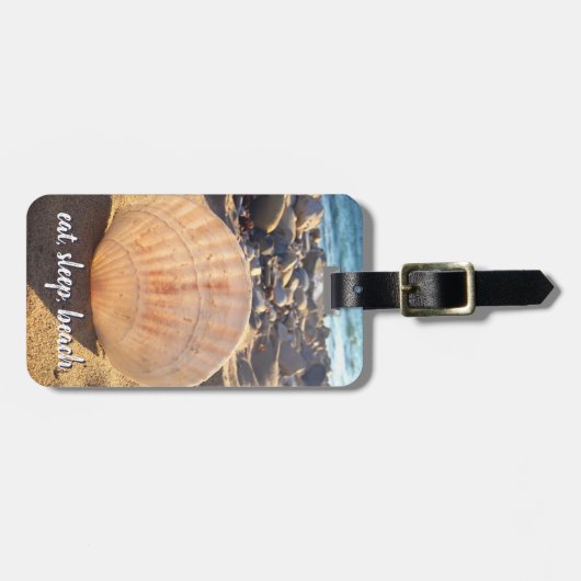 Étiquette À Bagage Manger Sleep Beach Citer Seashell Script photo Mod (Devant horizontal)