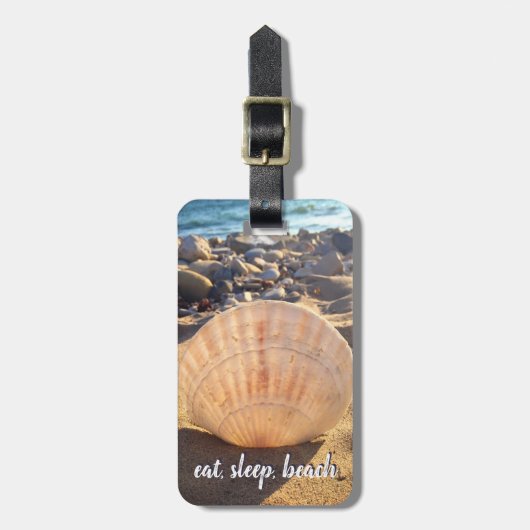 Étiquette À Bagage Manger Sleep Beach Citer Seashell Script photo Mod (Devant Vertical)