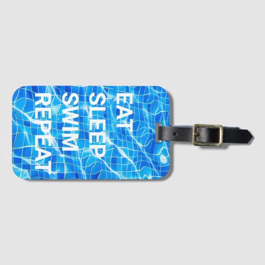 Étiquette À Bagage Manger Sommeil nage Répéter piscine aquatique aqua (Devant Horizontal)