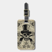 Étiquette À Bagage Manieur de pistolet, crâne heureux, armes à feu, (Devant Vertical)