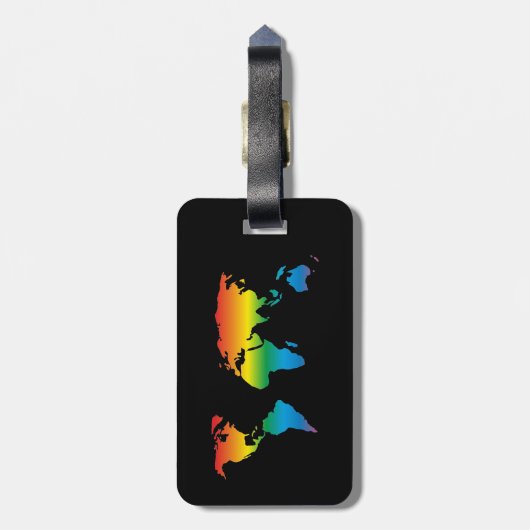 Étiquette À Bagage Mapref rainbow coloured world map black (Dos Vertical)