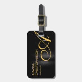 Étiquette À Bagage Maquillage Monogramme Noir Artiste Art Moderne Pla (Devant Vertical)