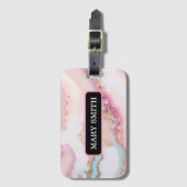 Étiquette À Bagage Marbre Agate Populaire Blue Rose Gold Collection (Devant Vertical)