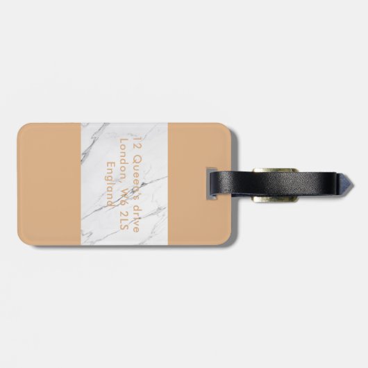 Étiquette À Bagage Marbre blanc Feuille d'or personnalisé Imprimer ét (Dos horizontal)