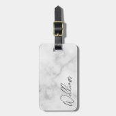 Étiquette À Bagage Marbre blanc Modern Script Nom personnalisé (Devant Vertical)