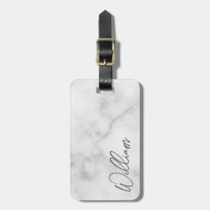 Étiquette À Bagage Marbre blanc Modern Script Nom personnalisé