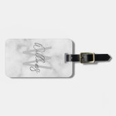Étiquette À Bagage Marbre blanc Script Monogramme personnalisé et nom (Devant horizontal)