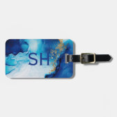 Étiquette À Bagage Marbre bleu blanc or (Devant horizontal)