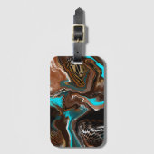 Étiquette À Bagage Marbre Brown et Bleu - Flûte (Devant Vertical)