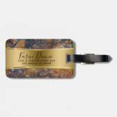 Étiquette À Bagage Marbre Brown et or métallique Faux (Dos horizontal)