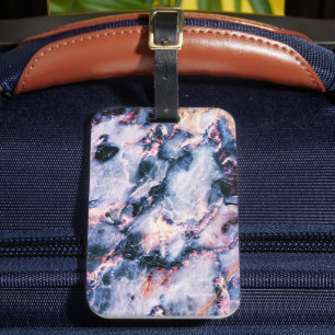 Étiquette À Bagage Marbre coloré élégant Bleu blanc et rose