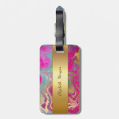 Étiquette À Bagage Marbre coloré tendance, Monogramme (Dos Vertical)