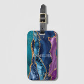 Étiquette À Bagage Marbre de Parties scintillant bleu bleu turquoise (Devant Vertical)