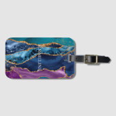Étiquette À Bagage Marbre de Parties scintillant bleu bleu turquoise (Devant Horizontal)