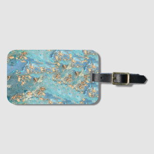 Étiquette À Bagage Marbre de Parties scintillant Turquoise et Or