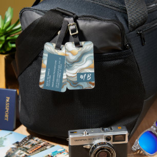 Étiquette À Bagage Marbre doré bleu sarcelle gris chic personnalisé