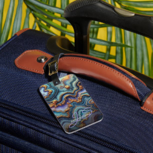 Étiquette À Bagage Marbre doré violet bleu sarcelle personnalisé