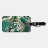 Étiquette À Bagage Marbre émeraude élégant avec Gold Initial et nom (Devant horizontal)