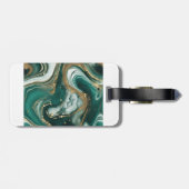 Étiquette À Bagage Marbre émeraude élégant avec Gold Initial et nom (Dos horizontal)