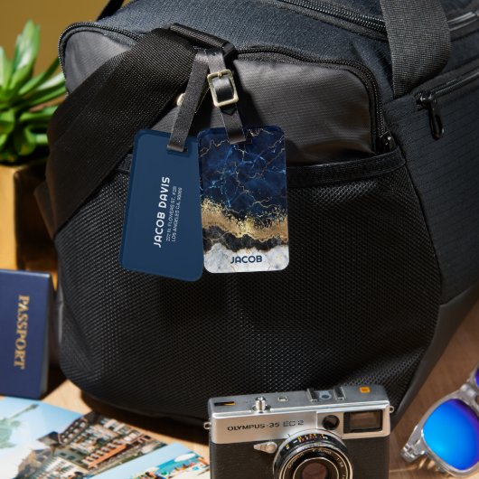 Étiquette À Bagage Marbre et Parties scintillant (Recto & Verso)