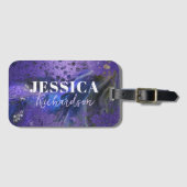 Étiquette À Bagage Marbre fluide abstrait pailleté violet de style (Devant Horizontal)