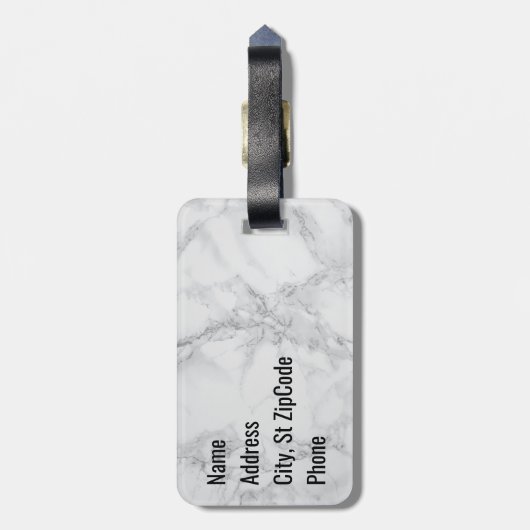 Étiquette À Bagage Marbre gris monogramme, noir et gris (Dos Vertical)