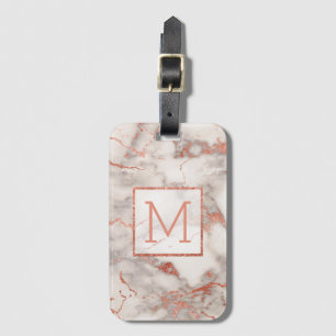 Étiquette À Bagage marbre monogramme d'or rose personnalisé