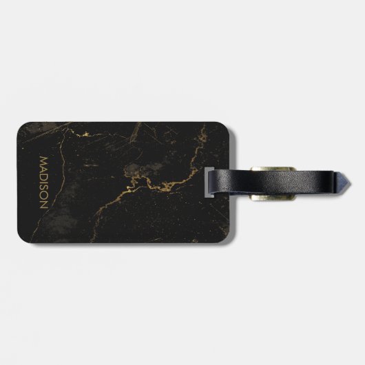 Étiquette À Bagage Marbre noir d'or (Dos horizontal)