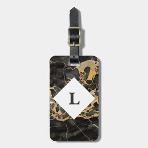 Étiquette À Bagage Marbre noir et or personnalisé