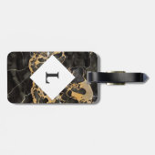 Étiquette À Bagage Marbre noir et or personnalisé (Dos horizontal)