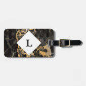 Étiquette À Bagage Marbre noir et or personnalisé (Devant horizontal)