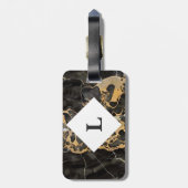 Étiquette À Bagage Marbre noir et or personnalisé (Dos Vertical)