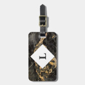 Étiquette À Bagage Marbre noir et or personnalisé (Devant Vertical)